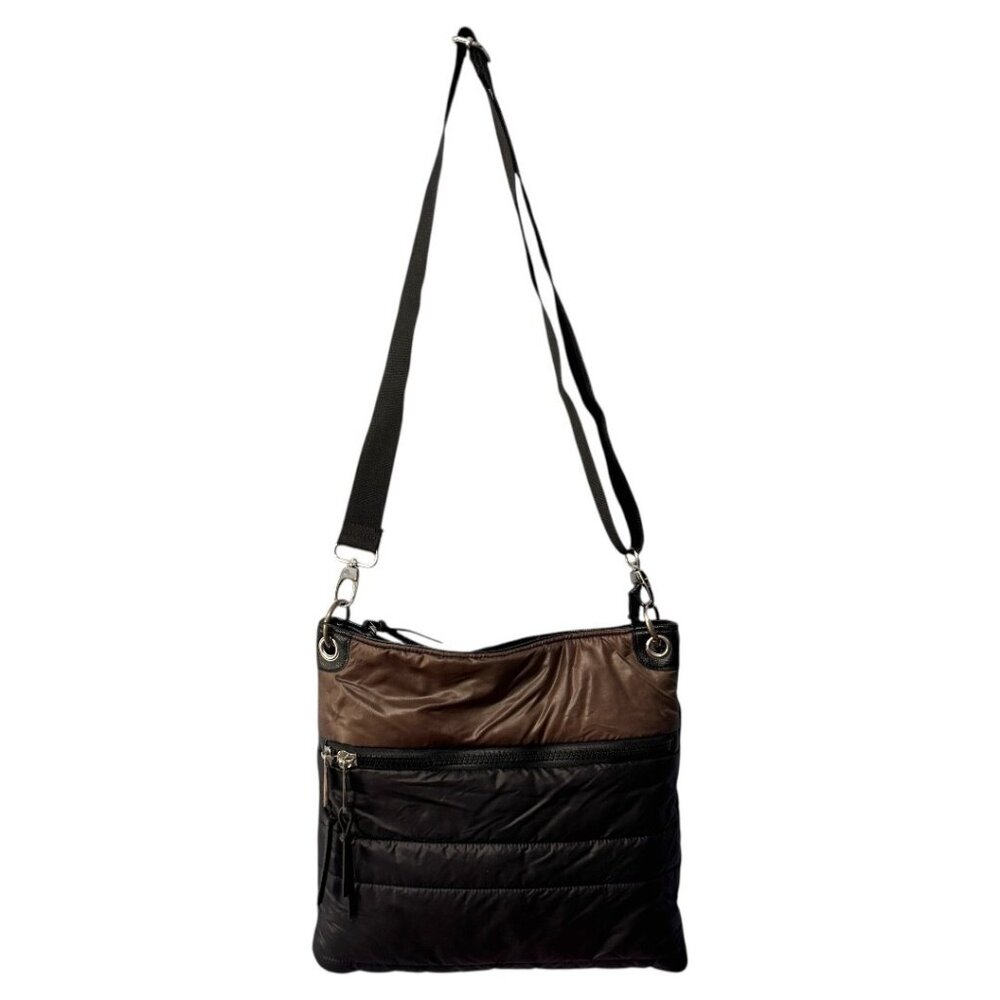 Sondra Roberts Nylon Quilted Multi Compartment Crossbody Bag black/brown‎